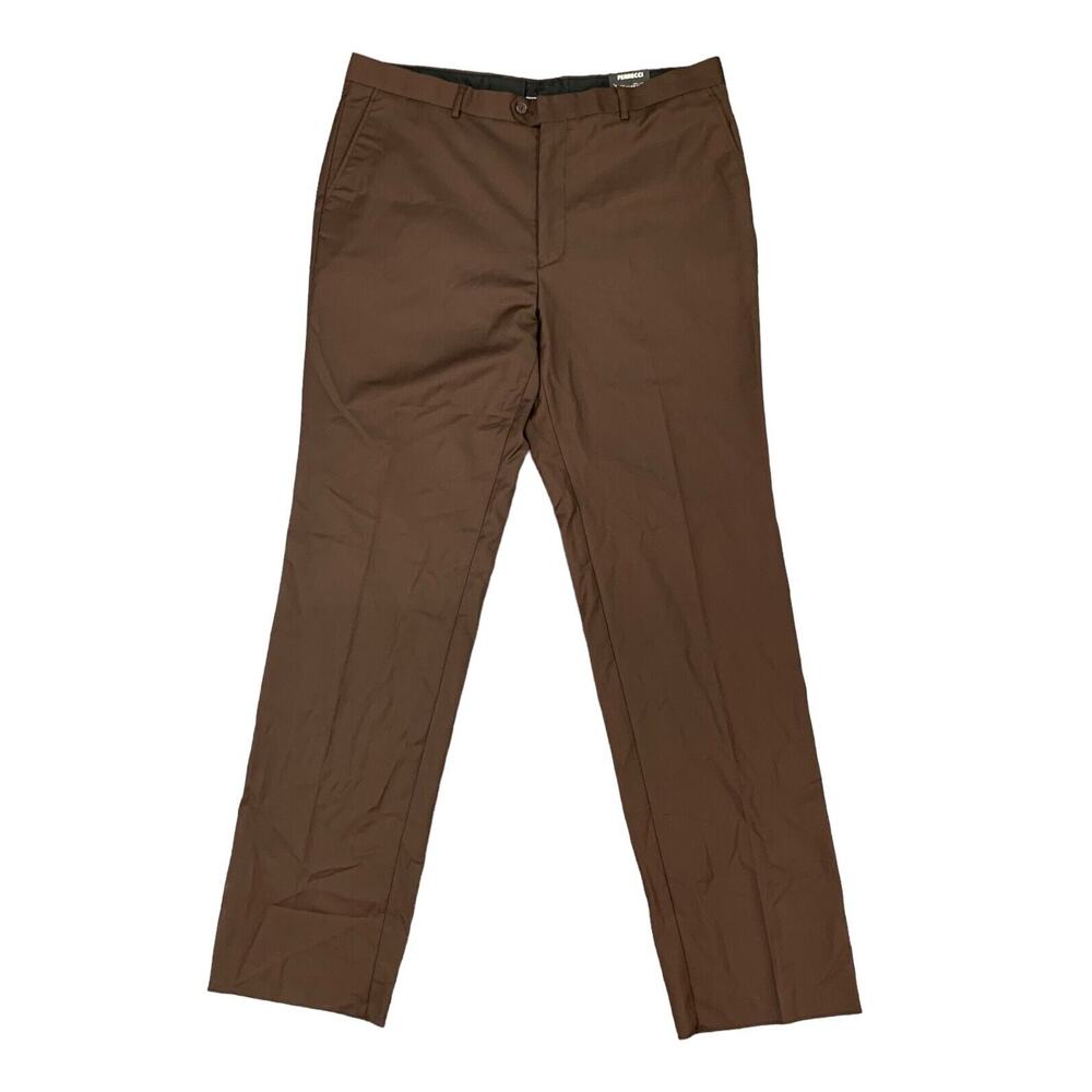 Ferrecci Premium Pants Mens 40 Brown Raw Hem Flat Front High Rise Travel Golf